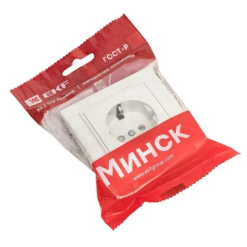 Розетка 1-м СП Минск 16А IP20 с заземл. защ. шторки бел. Basic EKF ERR16-028-100