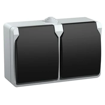 Розетка 2-м ОП Форс РСб22-3-ФСр 16А IP54 с заземл. с крышкой сер. IEK ERS22-K03-16-54-DC