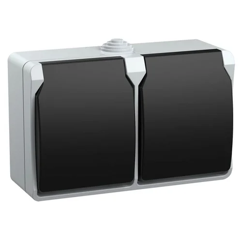 Розетка 2-м ОП Форс РСб22-3-ФСр 16А IP54 с заземл. с крышкой сер. IEK ERS22-K03-16-54-DC