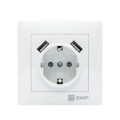 Розетка 1-м СП Валенсия 16А IP20 с заземл. защ. шторки с 2-мя заряд. устройствами USB 2.1А бел. PROx