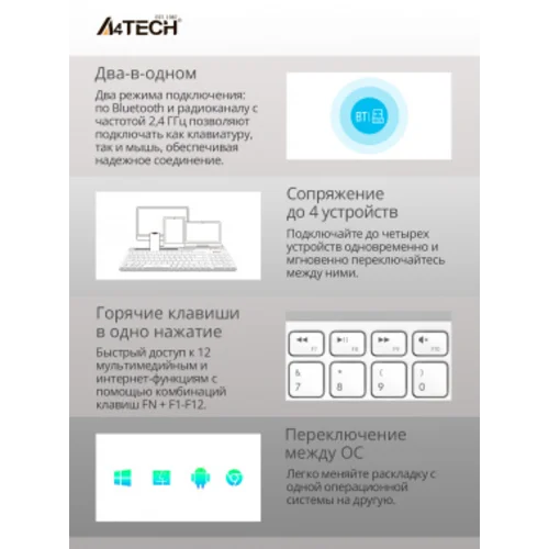 Клавиатура + мышь A4Tech Fstyler FB2535C клав:бел/серый мышь:бел/серый USB беспроводная Bluetooth/Радио slim (FB2535C ICY WHITE)