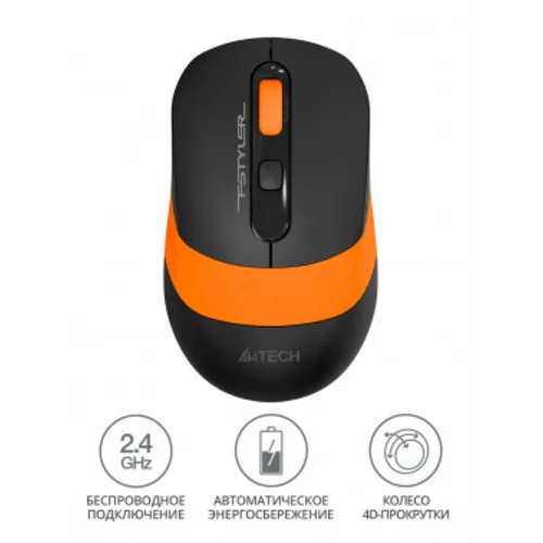 Мышь A4Tech Fstyler FG10 черный/оранжевый оптическая (2000dpi) беспроводная USB (4but)