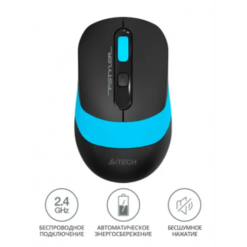 Мышь A4Tech Fstyler FG10S черный/синий оптическая (2000dpi) silent беспроводная USB для ноутбука (4but)