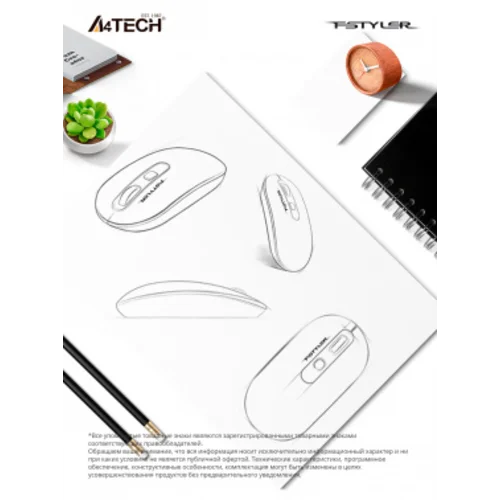 Мышь A4Tech Fstyler FG20 белый оптическая (2000dpi) беспроводная USB для ноутбука (4but)