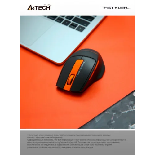 Мышь A4Tech Fstyler FG30 серый/оранжевый оптическая (2000dpi) беспроводная USB (6but)