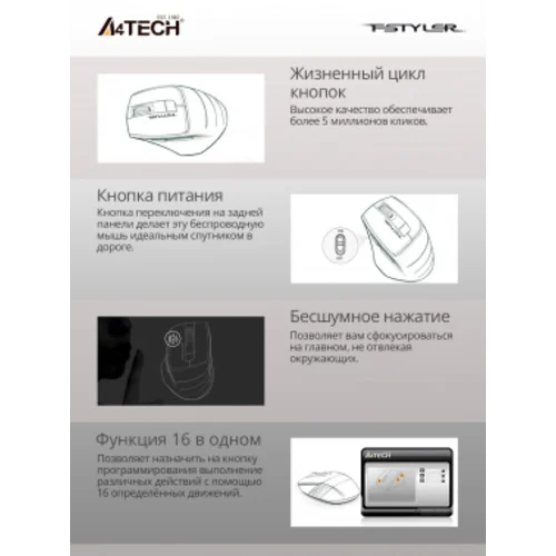 Мышь A4Tech Fstyler FG30S серый/синий оптическая (2000dpi) silent беспроводная USB (5but)