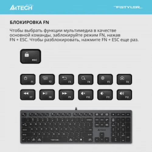 Клавиатура A4Tech Fstyler FX50 серый USB slim Multimedia (FX50 GREY)