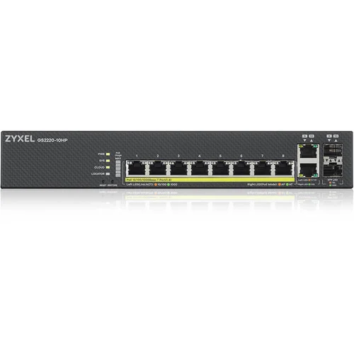 Коммутатор ZYXEL NebulaFlex Pro GS2220-10HP Hybrid L2 PoE+ Switch, 19 "rack, 8xGE PoE+, 2xCombo (SFP / RJ-45), 180W PoE Budget, Standalone / Cloud Man