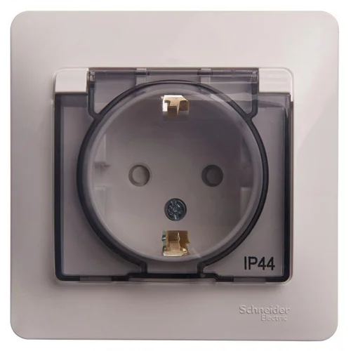 Розетка 1-м СП Glossa 16А IP44 с заземл. защ. шторки с крышкой в сборе бел. SE GSL000148