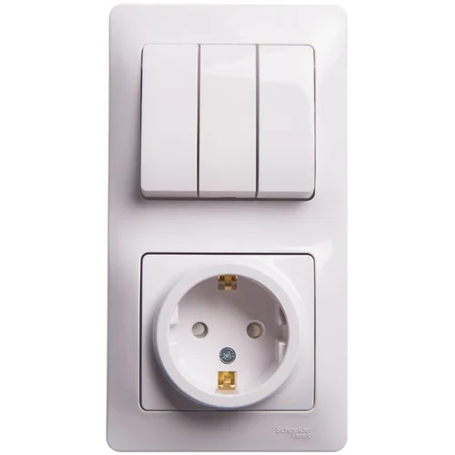 Блок комбинированный Glossa (розетка с заземл. защ. шторки + 3-кл. выкл.) бел. SE GSL000178