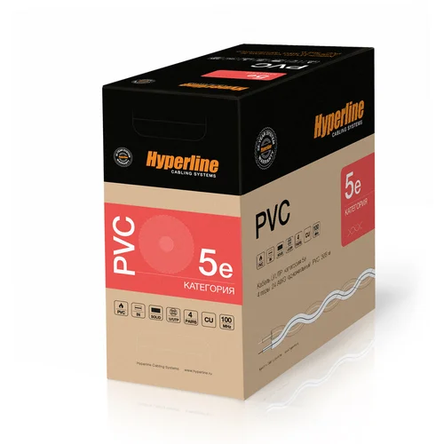 Кабель витая пара, неэкранированная U/UTP, категория 5e, 4 пары (24 AWG), одножильный (solid), PVC, -20°C - +75°C, серый