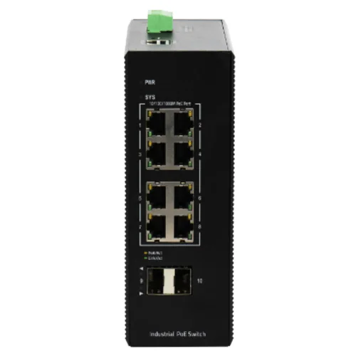 Промышленный управляемый PoE коммутатор L2+, 8 порта GE PoE 240W + 2 порта uplink GE SFP