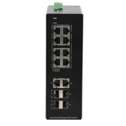 Промышленный управляемый PoE коммутатор L2+, 8 порта GE PoE 240W + 2 порта uplink GE SFP