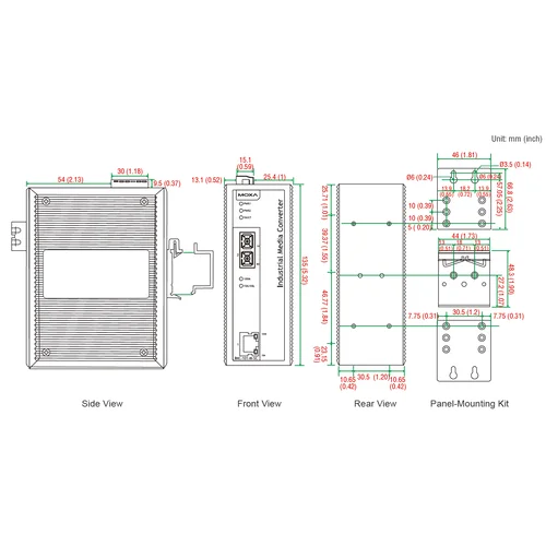 Медиаконвертер Ethernet 10/100BaseTX в 100BaseFX (одномодовое оптоволокно) в металлическом корпусе с расширенным диапазоном температур MOXA