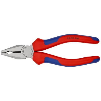 Плоскогубцы комбинированные., рез: провол. ср. d 3.1 мм, твёрд. d 2 мм, кабель d 10 мм (16 мм²), L-160 мм, чёрн., 2-к ручки KN-0302160
