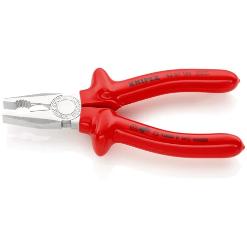 Плоскогубцы комб. VDE, рез: провол. ср. d 3.4 мм, твёрд. d 2.2 мм, кабель d 12 мм (16 мм²), L-180 мм, хром, 1-к ручки KN-0307180