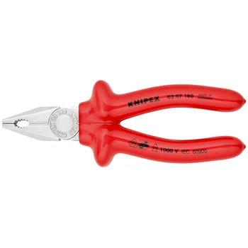 Плоскогубцы комб. VDE, рез: провол. ср. d 3.4 мм, твёрд. d 2.2 мм, кабель d 12 мм (16 мм²), L-180 мм, хром, 1-к ручки KN-0307180