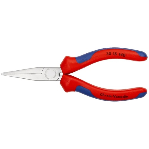 Длинногубцы, плоские рифлённые губки 42 мм, L-140 мм, хром, двукомпонентные ручки KN-3015140