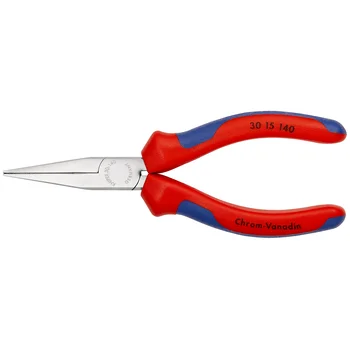 Длинногубцы, плоские рифлённые губки 42 мм, L-140 мм, хром, двукомпонентные ручки KN-3015140