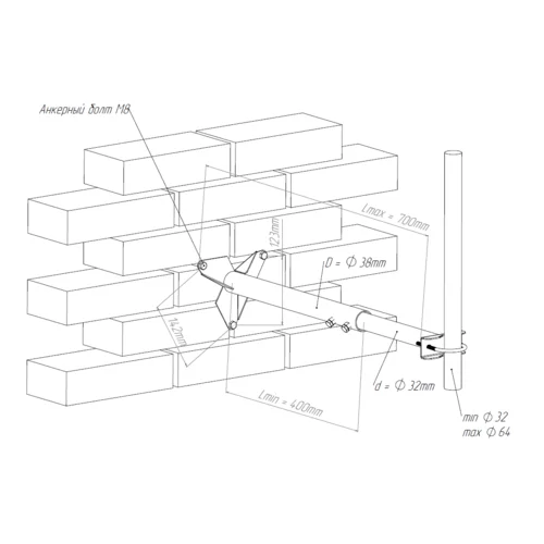 Кронштейн стеновой телескопический KST-400/700 для крепления мачт