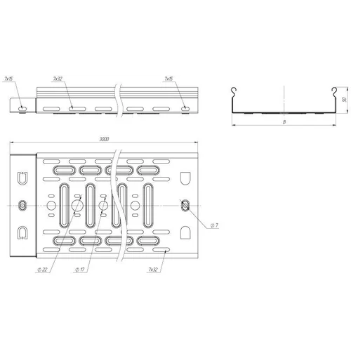 Лоток листовой перфорированный 50х100 L3000 0.55мм EKF L5010001-0.55