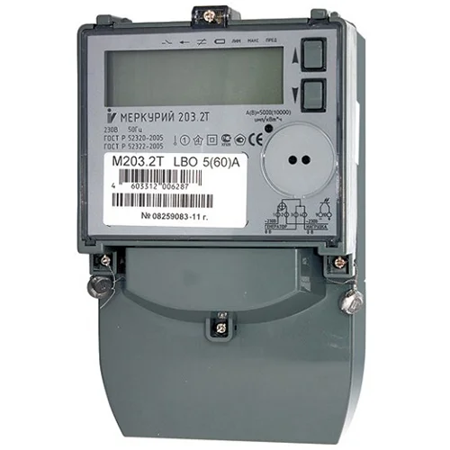 Счетчик "Меркурий" 203.2Т RBO 5-60А, 1.0 класс, многотарифный, оптопорт RS485, ЖКИ