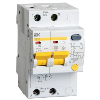 Выключатель автоматический дифференциального тока 2п C 10А 30мА тип AC 4.5кА АД-12 IEK MAD10-2-010-C