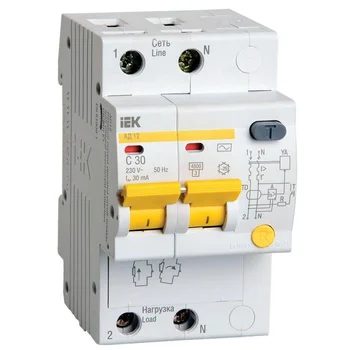 Выключатель автоматический дифференциального тока 2п C 32А 30мА тип AC 4.5кА АД-12 IEK MAD10-2-032-C