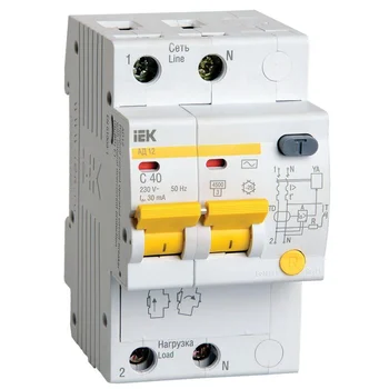 Выключатель автоматический дифференциального тока 2п C 40А 30мА тип AC 4.5кА АД-12 IEK MAD10-2-040-C