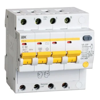 Выключатель автоматический дифференциального тока 4п C 32А 30мА тип AC 4.5кА АД-14 IEK MAD10-4-032-C