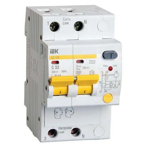 Выключатель автоматический дифференциального тока 2п C 32А 30мА тип A 4.5кА АД-12М IEK MAD12-2-032-C