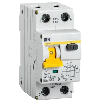 Выключатель автоматический дифференциального тока 2п (1P+N) C 6А 30мА тип A 6кА АВДТ-32 IEK MAD22-5-