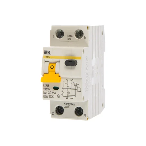 Выключатель автоматический дифференциального тока 2п (1P+N) C 25А 30мА тип A 6кА АВДТ-32 IEK MAD22-5