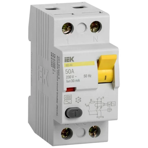 Выключатель дифференциального тока (УЗО) 2п 50А 30мА тип AC ВД1-63 IEK MDV10-2-050-030