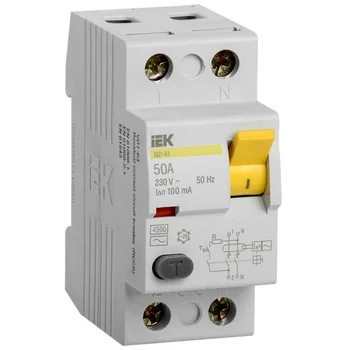 Выключатель дифференциального тока (УЗО) 2п 50А 100мА тип AC ВД1-63 IEK MDV10-2-050-100