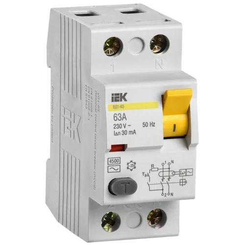 Выключатель дифференциального тока (УЗО) 2п 63А 30мА тип AC ВД1-63 IEK MDV10-2-063-030