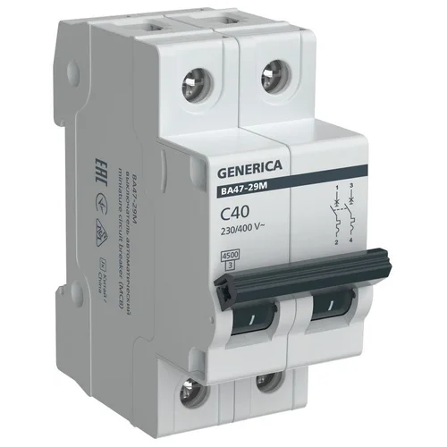 Выключатель автоматический модульный 2п C 40А 4.5кА ВА47-29М GENERICA MVA21-2-040-C-G