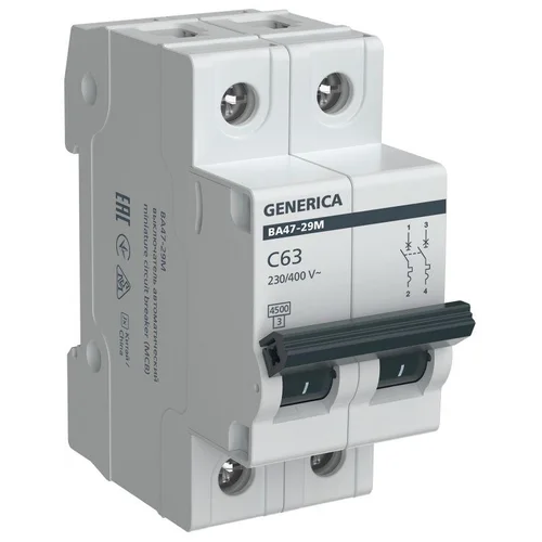 Выключатель автоматический модульный 2п C 63А 4.5кА ВА47-29М GENERICA MVA21-2-063-C-G