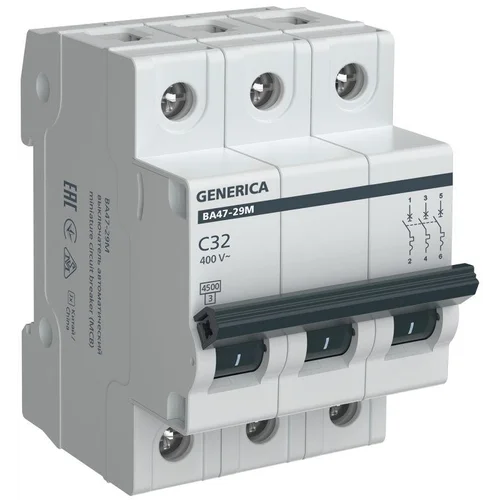 Выключатель автоматический модульный 3п C 32А 4.5кА ВА47-29М GENERICA MVA21-3-032-C-G