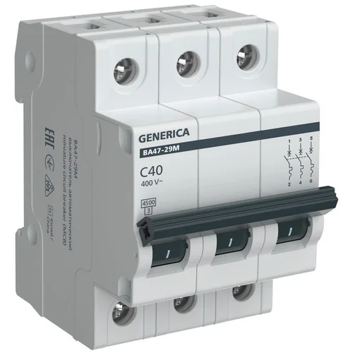 Выключатель автоматический модульный 3п C 40А 4.5кА ВА47-29М GENERICA MVA21-3-040-C-G