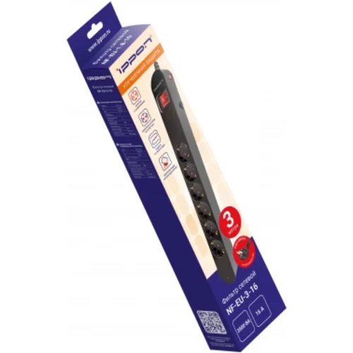 Сетевой фильтр Ippon NF-EU-3-16 3м (6 розеток) черный (коробка)