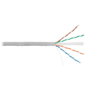 Кабель NIKOLAN U/UTP 4 пары, Кат.6 (Класс E), тест по ISO/IEC, 250МГц, одножильный, BC (чистая медь), 24AWG (0,53мм), внутренний, PVC нг(А), серый