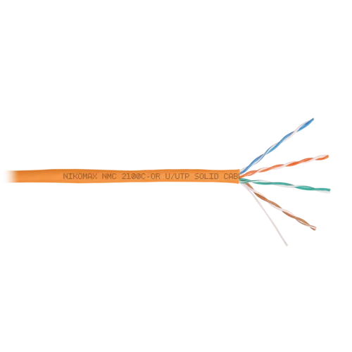 Кабель NIKOMAX U/UTP 4 пары, Кат.5e (Класс D), тест по ISO/IEC, 100МГц, одножильный, BC (чистая медь), 24AWG (0,50мм), полимерный материал нг(А)-HF
