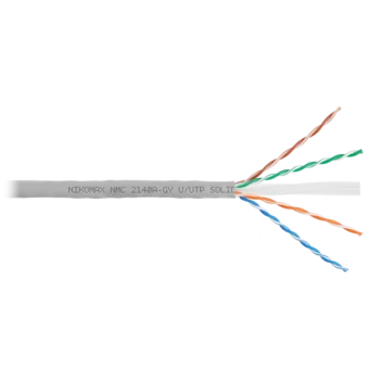 Кабель NIKOMAX U/UTP 4 пары, Кат.6 (Класс E), тест по ISO/IEC, 250МГц, одножильный, BC (чистая медь), 23AWG (0,53мм), поливинилхлорид, внутренний, сер