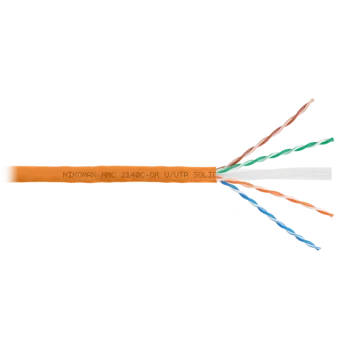Кабель NIKOMAX U/UTP 4 пары, Кат.6 (Класс E), тест по ISO/IEC, 250МГц, одножильный, BC (чистая медь), 24AWG (0,53мм), полимерный материал нг(А)-HF, вн
