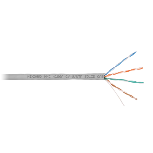 Кабель NIKOMAX U/UTP 4 пары, Кат.5e (Класс D), тест по ISO/IEC, 100МГц, одножильный, BC (чистая медь), 24AWG (0,51мм), поливинилхлорид,внутренний, сер