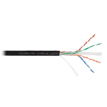 Кабель NIKOMAX U/UTP 4 пары, Кат.6 (Класс E), тест по ISO/IEC, 250МГц, одножильный, BC (чистая медь), 23AWG (0,55мм), полиэтилен, внешний, черный, 305