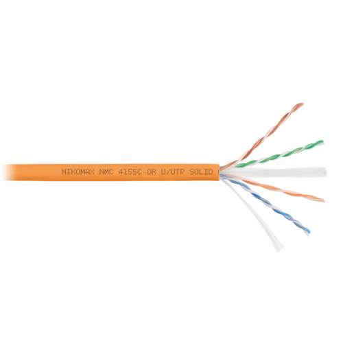 Кабель NIKOMAX U/UTP 4 пары, Кат.6a, тест по ISO/IEC, 500МГц, одножильный, BC (чистая медь), 23AWG, полимерный материал нг(А)-HF, внутренний, оранжевы