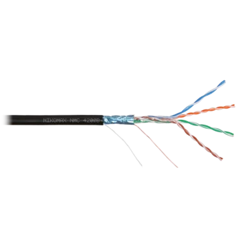 Кабель NIKOMAX F/UTP 4 пары, Кат.5e, тест по ISO/IEC, 100МГц, одножильный, BC (чистая медь), 24AWG (0,51мм), полиэтилен, внешний, черный, 305м