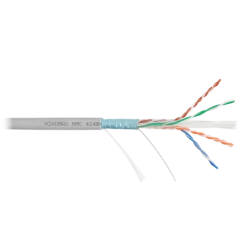 Кабель NIKOMAX F/UTP 4 пары, Кат.6 (Класс E), тест по ISO/IEC, 250МГц, одножильный, BC (чистая медь), 23AWG (0,55мм), полимерный материал нг(А)-HF, вн